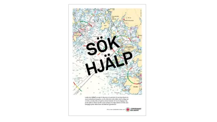 annons som visar ett sjökort med texten Sök Hjälp